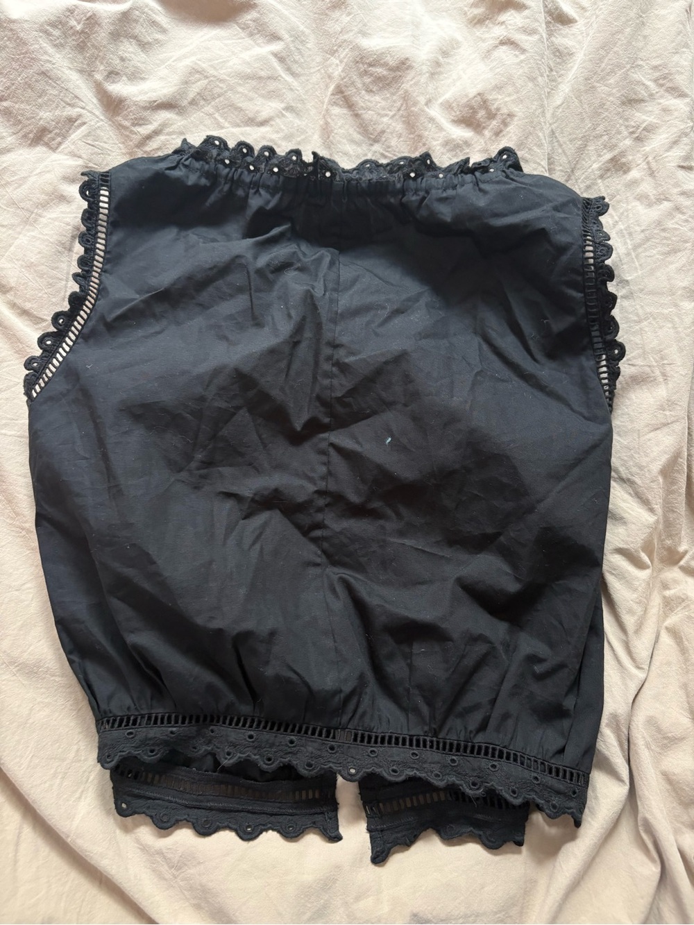 Sleeveless Black Lace-Trim Button Front Blouse by L.E. JEAN - Picture 2 of 3